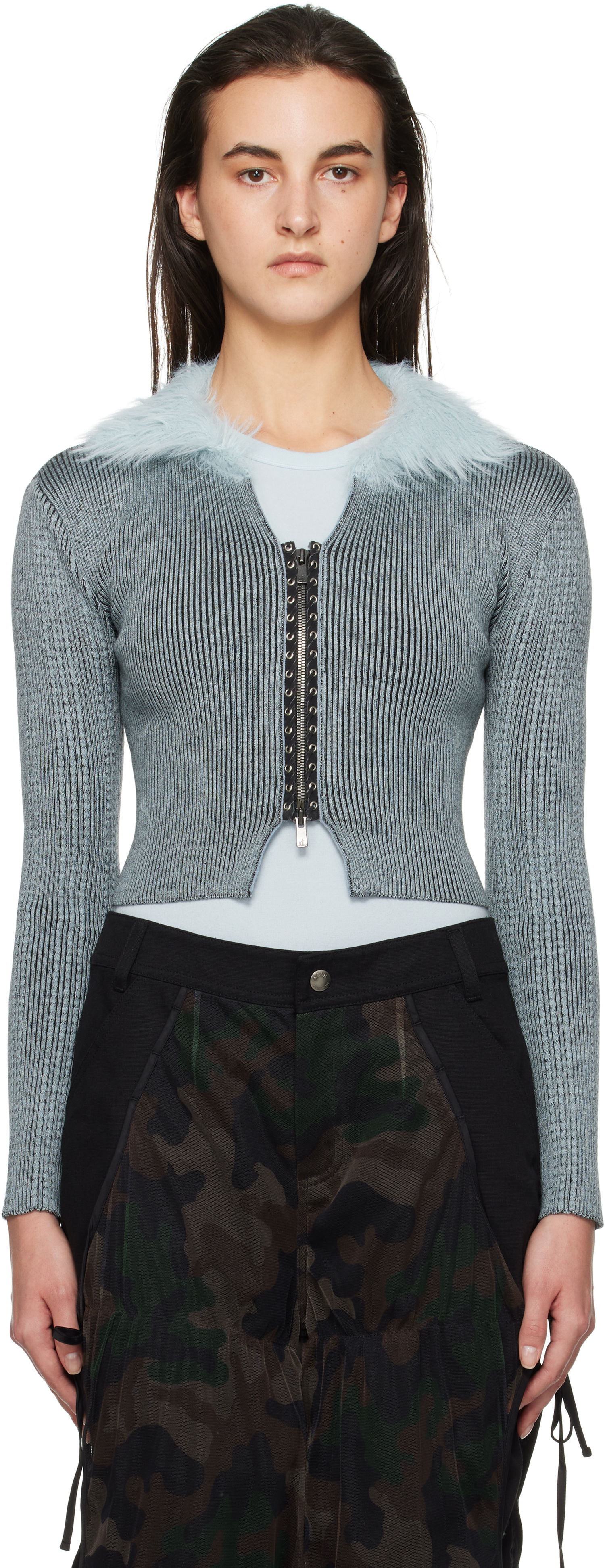 Sveter Andersson Bell Lace-Up Knit Crop Cardigan Modrá | atb1184w, 0