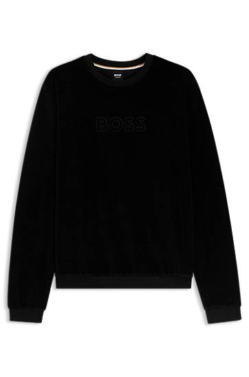 Mikina BOSS Cotton-blend sweatshirt with embroidered logo Čierna | 50550636