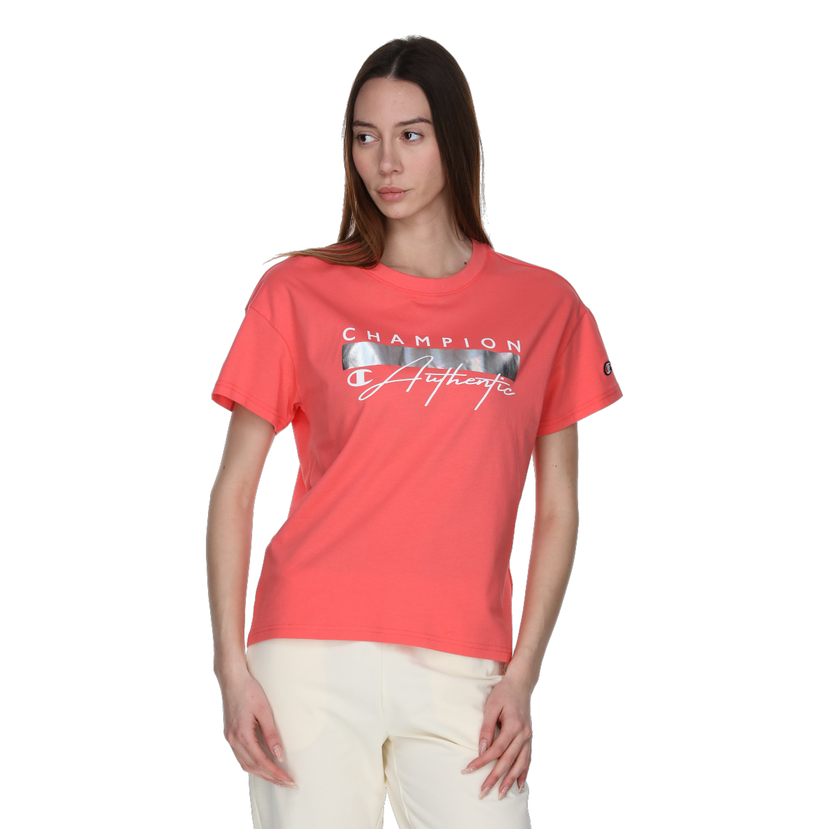 Tričko Champion Crewneck T-Shirt with Metallic Bar and Authentic Script Graphic Ružová | 118184-RS036, 0