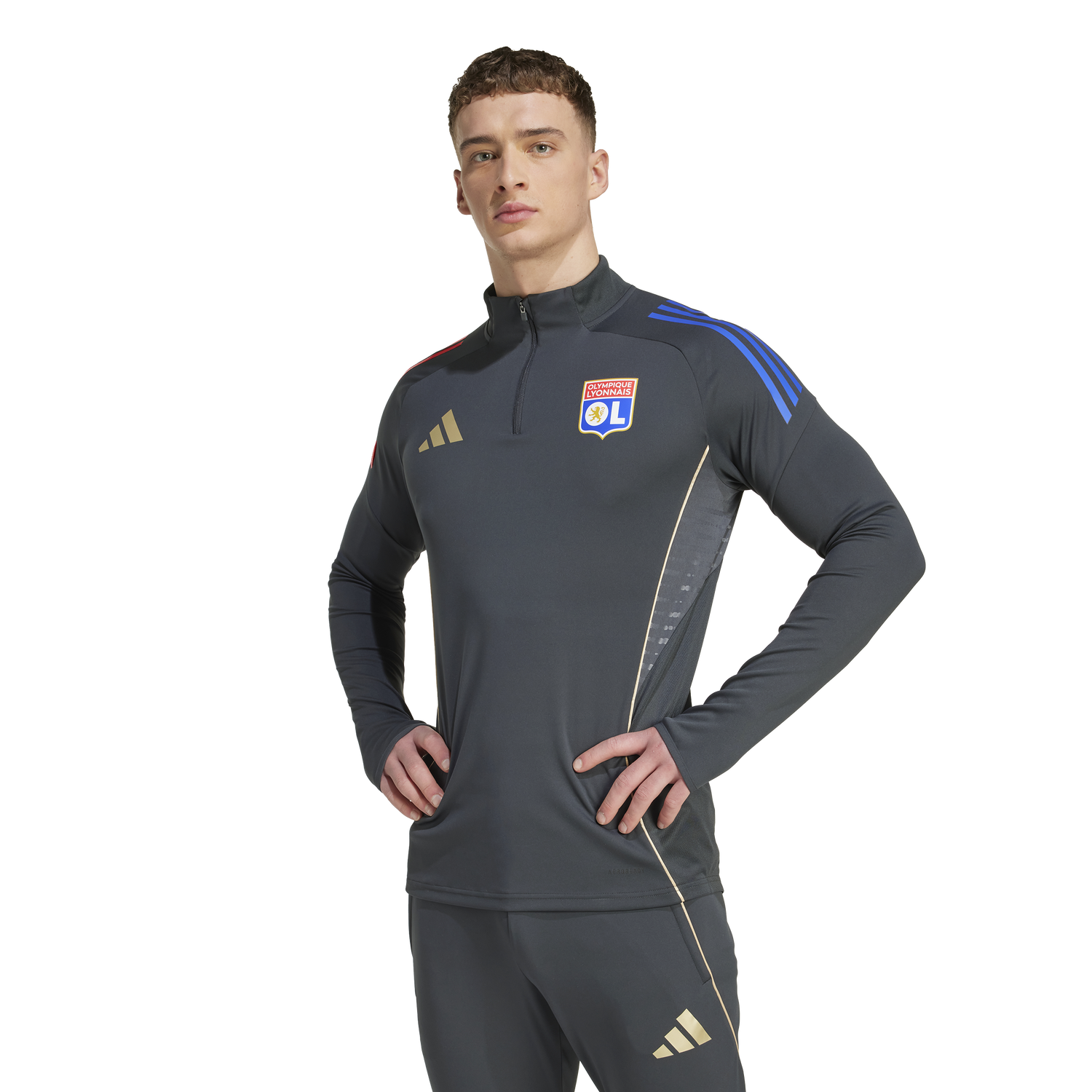 Mikina adidas Performance Olympique Lyon Tiro 25 Competition Training 1/4 Zip Top Šedá | JL7747, 1