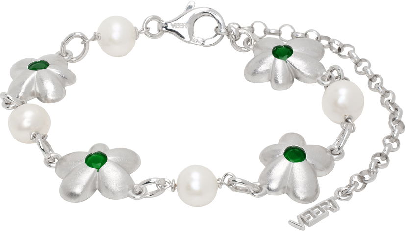 Náramok VEERT Flower Bracelet With Pearls Metalická | BR04RH-WG