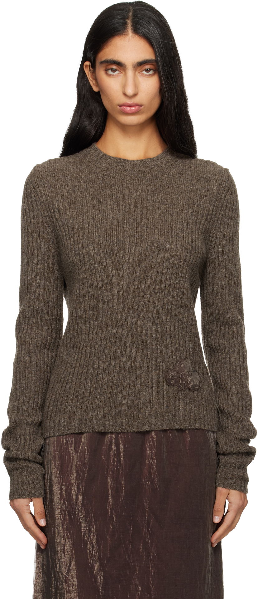 Sveter Cecilie Bahnsen Cecilie Bahnsen Blas Ribbed Knit Crewneck Sweater Hnedá | 3.25KNI51008