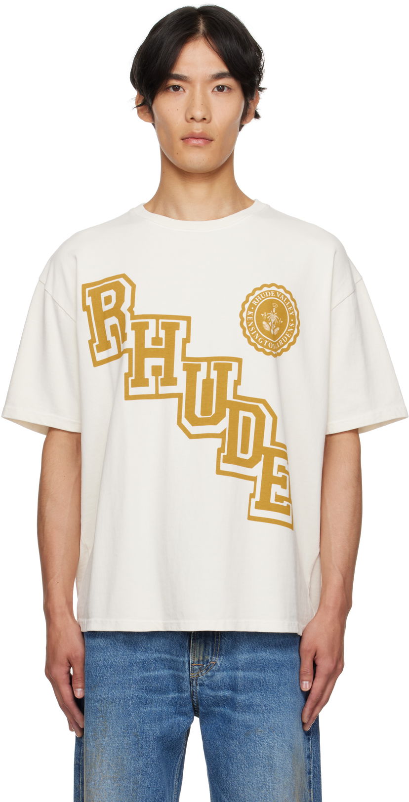 Tričko Rhude Rhude Collegiate Crest T-Shirt Biela | RHPF25TT23012