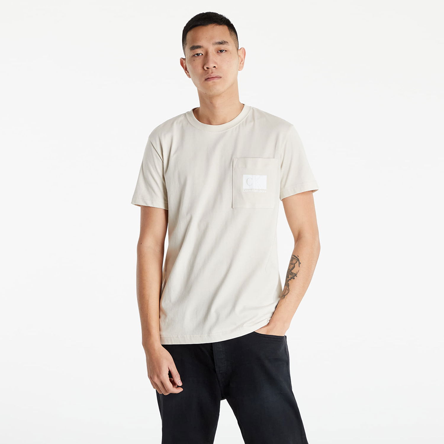 Tričko CALVIN KLEIN Jeans Monogram Box Pocket Tee Béžová | J30J320182 ACF, 0