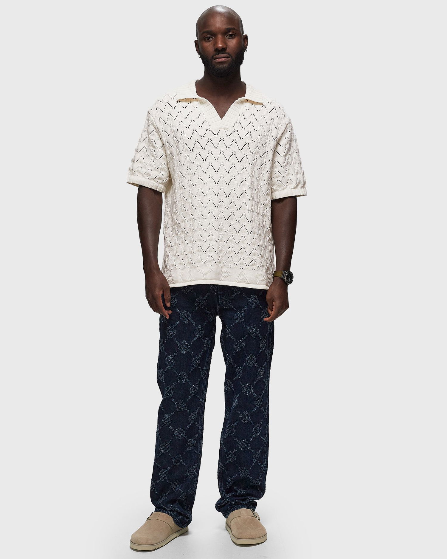 Polo tričko DAILY PAPER Yinka Relaxed Knit Polo Tee Biela | 2411045, 1