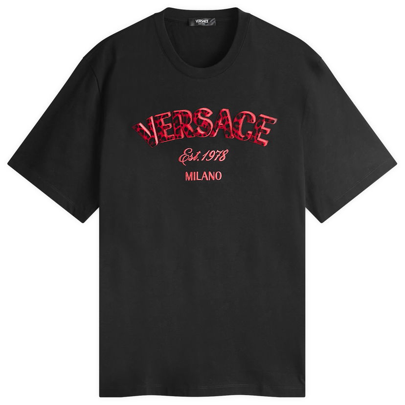 Tričko Versace Leopard Logo Embroidered T-Shirt Čierna | 1013302-1A12441-1B000