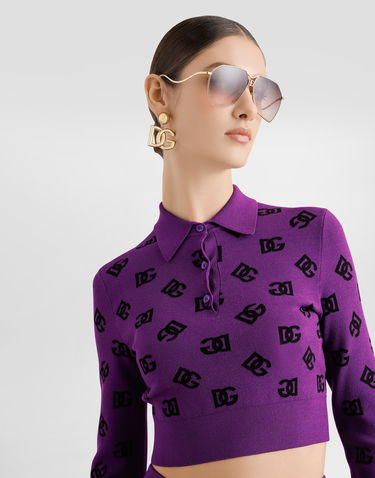 Sveter Dolce & Gabbana Dolce & Gabbana Viscose Jacquard Cropped Polo Sweater Fialová | FXZ35TJGMB3F1540, 3
