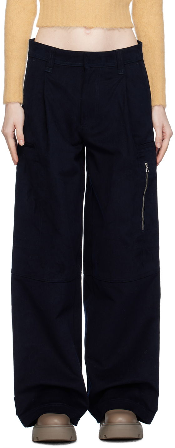 Cargo nohavice AMI Pleated Cargo Pants Navy | FTR301.CO0052, 0