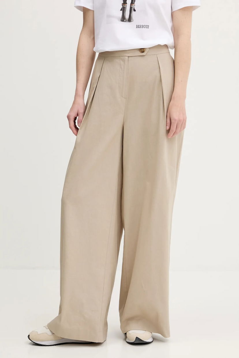 Nohavice Barbour Barbour Lucy High-Waisted Wide-Leg Linen-Blend Trousers Béžová | LTR0384