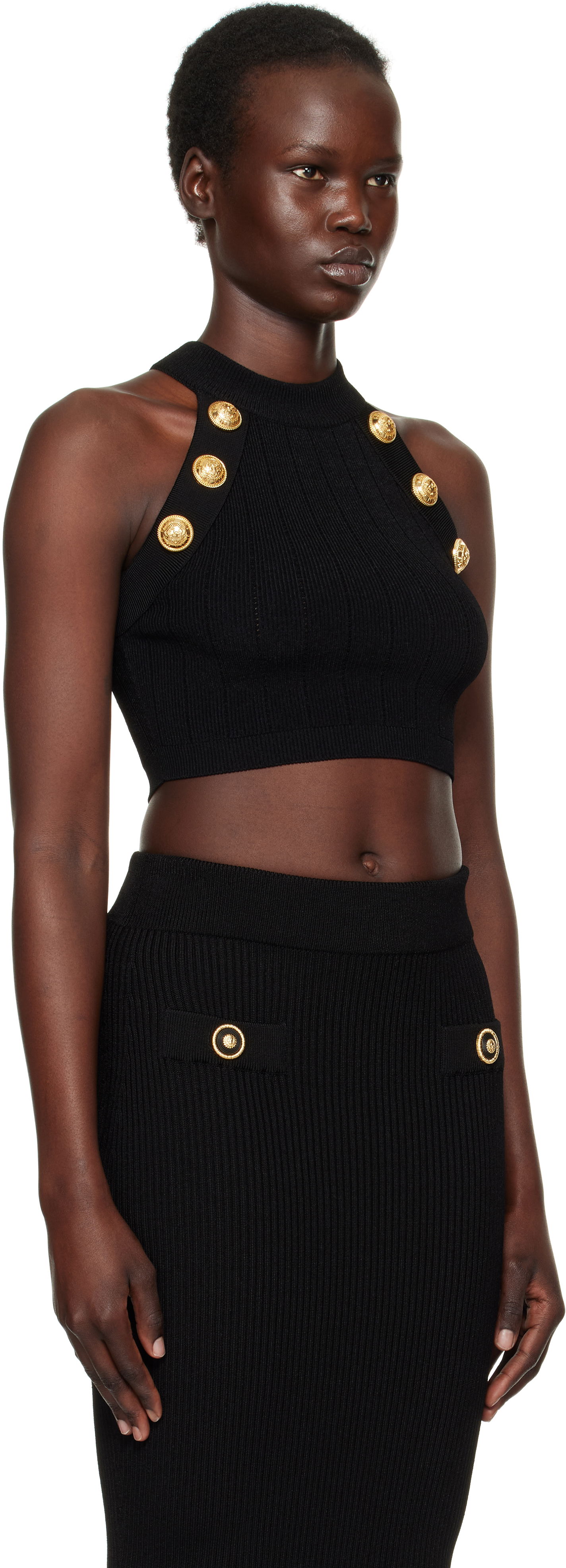Sukňa Balmain Balmain Halterneck Knit Cropped Top Čierna | EF1AB390KB07, 1