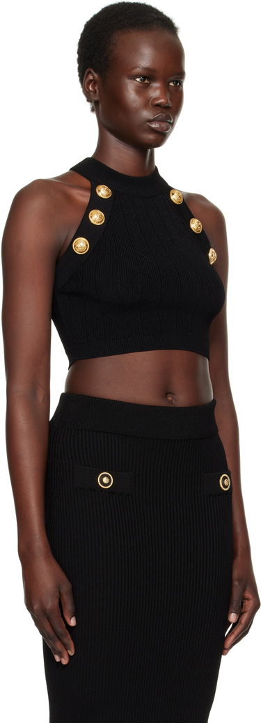 Sukňa Balmain Balmain Halterneck Knit Cropped Top Čierna | EF1AB390KB07, 1
