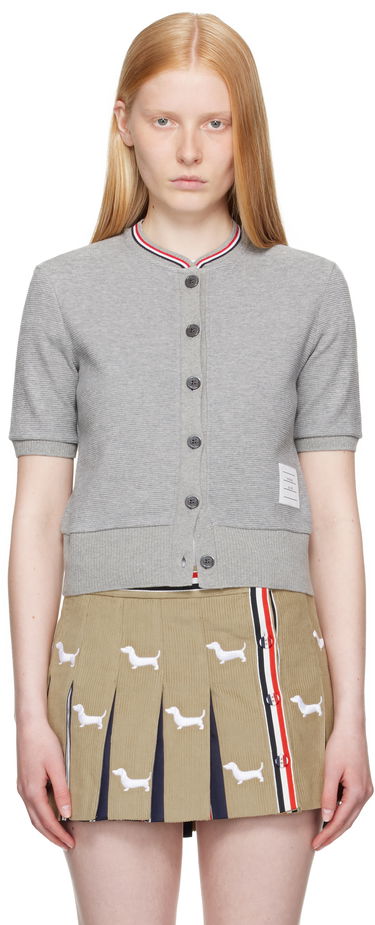 Sveter Thom Browne Thom Browne Cotton Waffle Short Sleeve Cardigan Šedá | FJT390A-J0216, 0