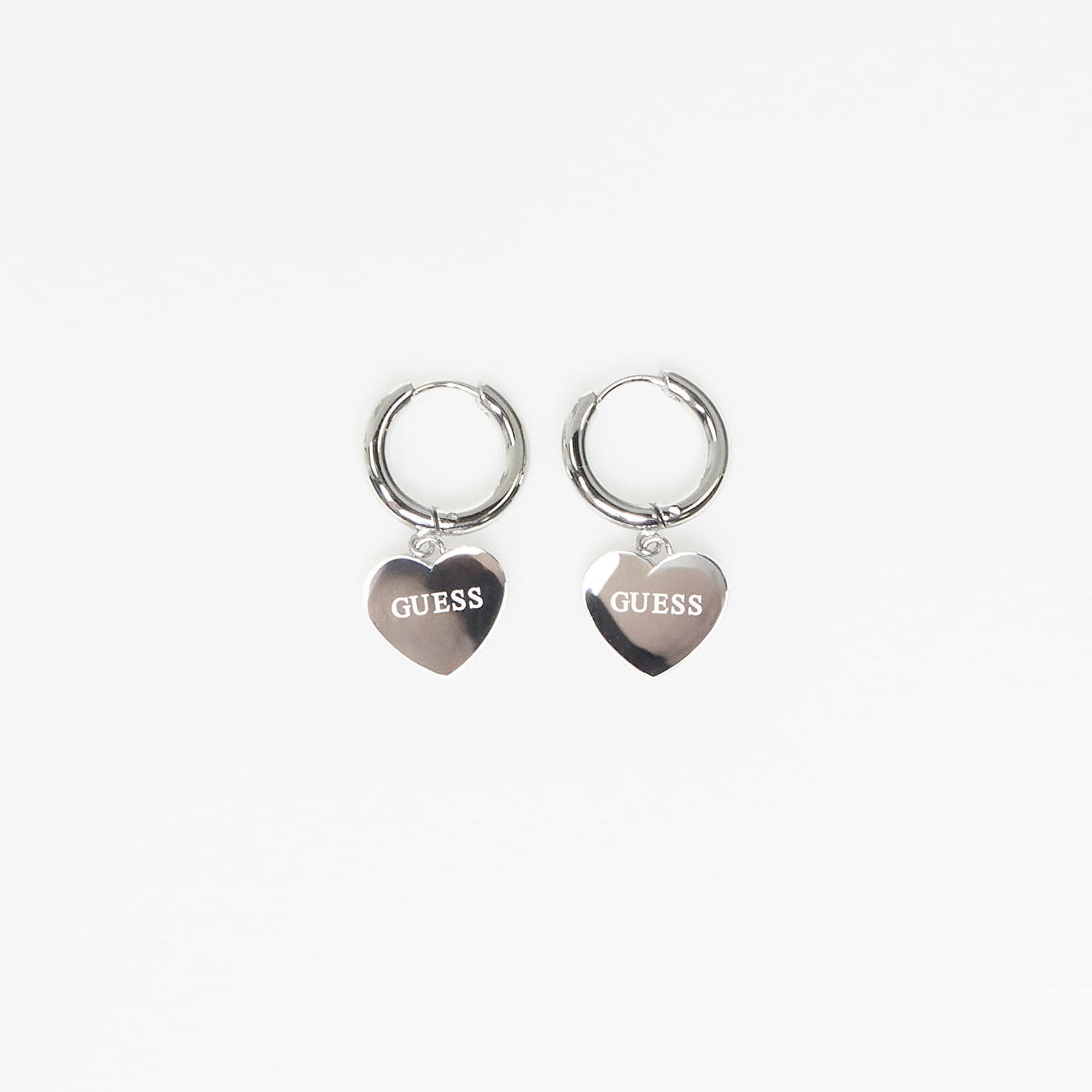 Náušnice GUESS Huggie Earrings with Heart Charm EST.1981 and Crystal Metalická | JUBE03145JWRH-SILVER, 1