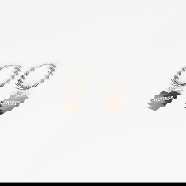 Náušnice GUESS Huggie Earrings with Heart Charm EST.1981 and Crystal Metalická | JUBE03145JWRH-SILVER, 1