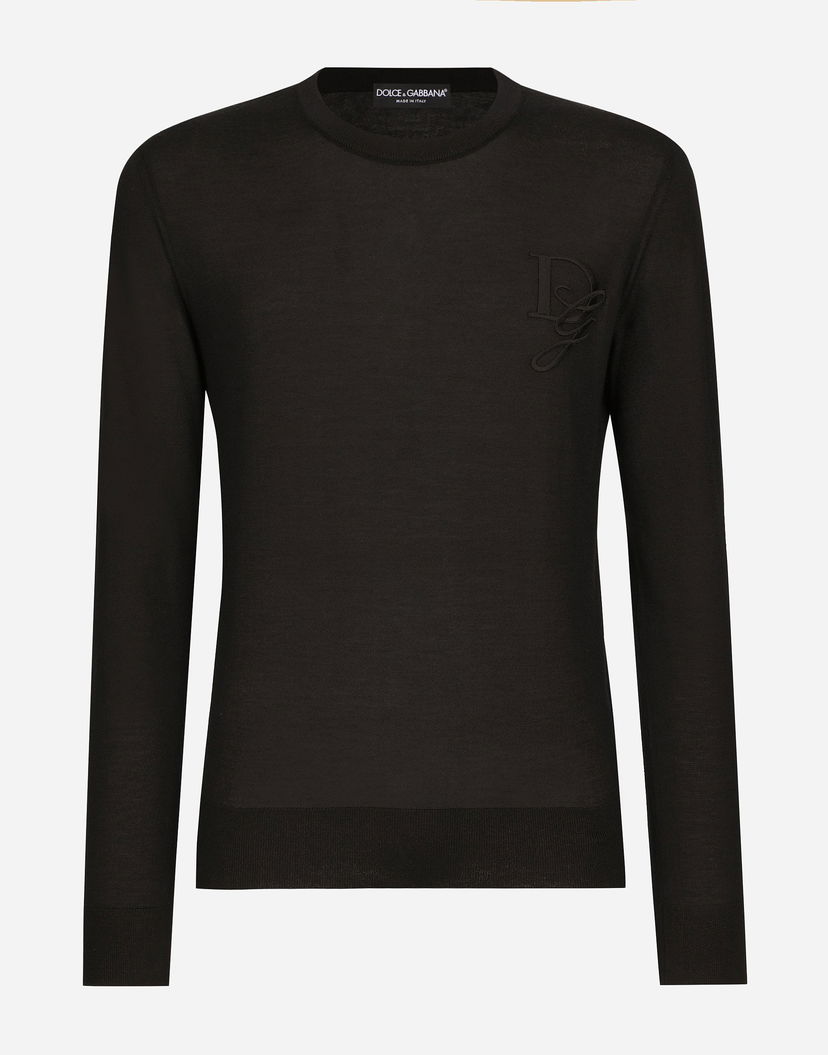 Sveter Dolce & Gabbana Cashmere Round-neck Sweater With Embroidery Čierna | GXX02ZJAWXRN0000