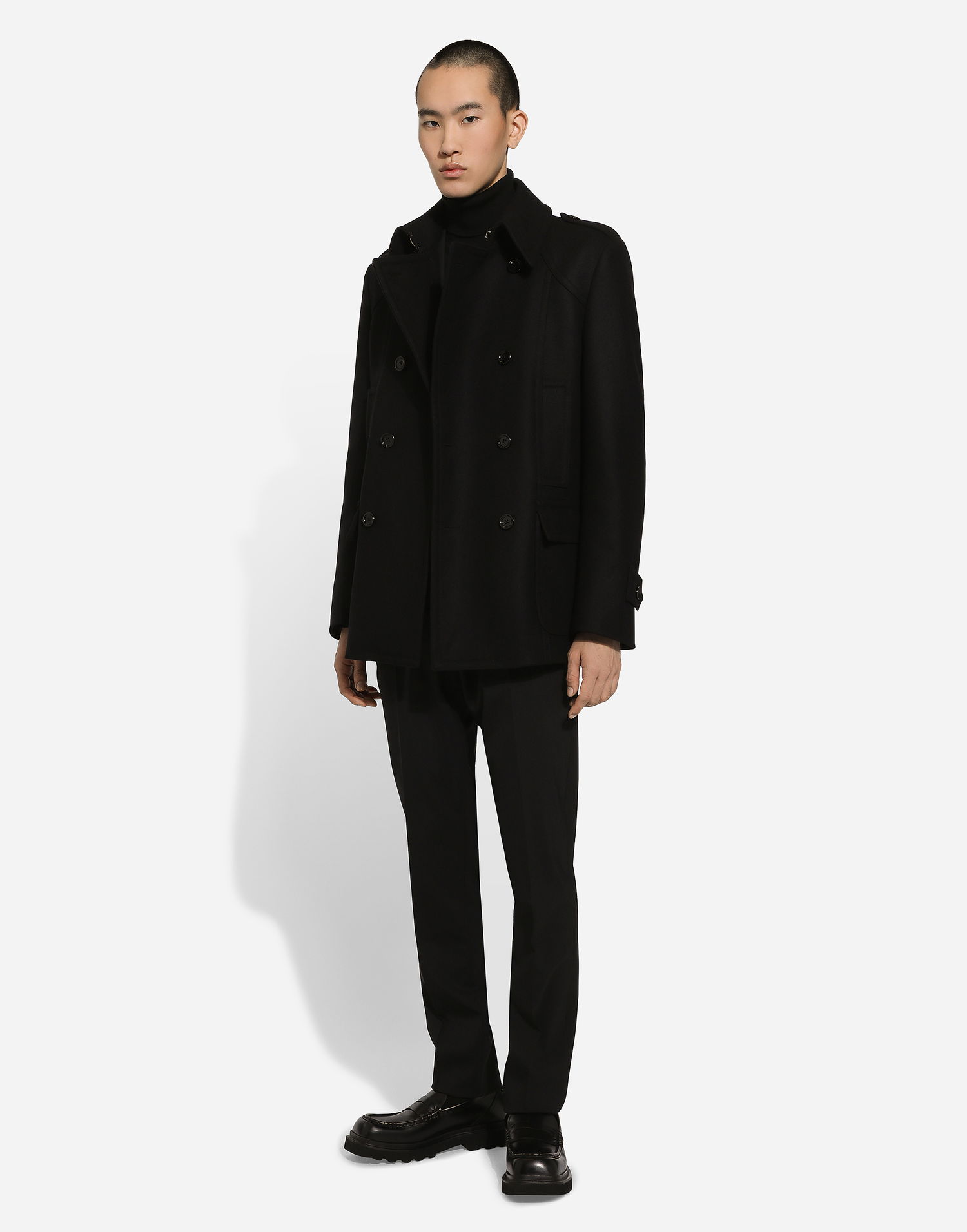 Kabáty Dolce & Gabbana Dolce & Gabbana Double-breasted Wool-blend Pea Coat Čierna | G046UTHUMT8N0000, 1