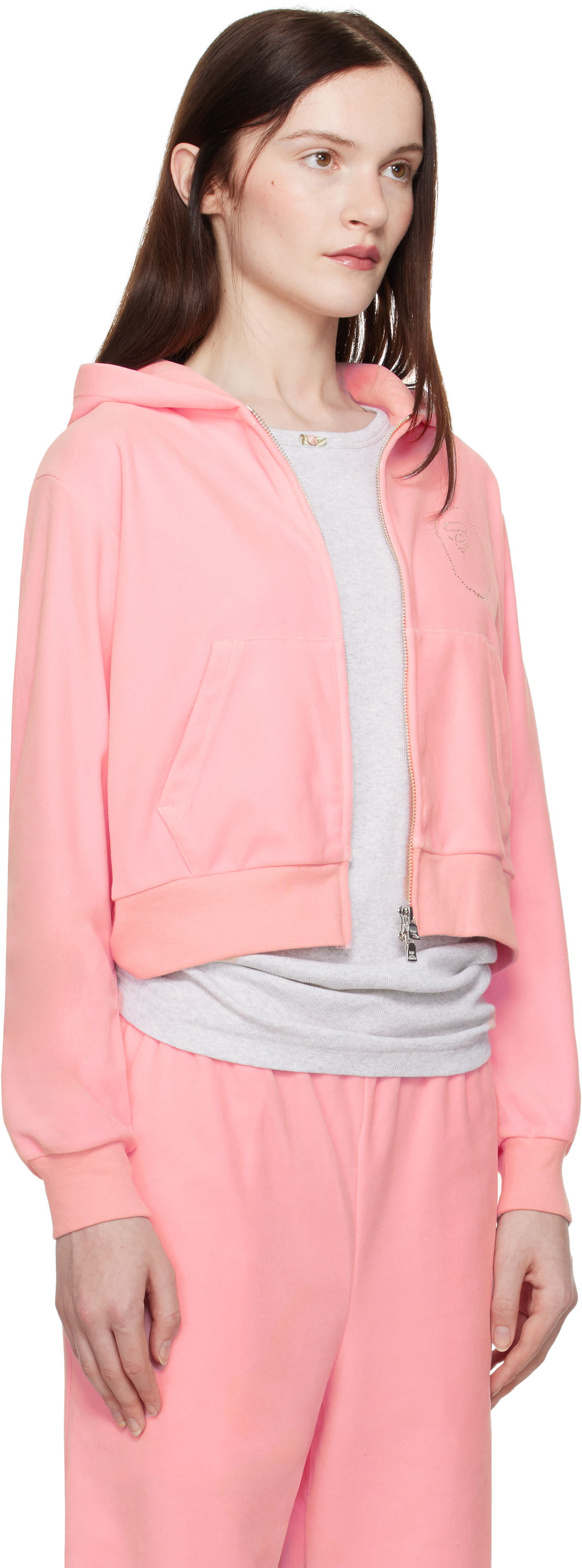 Mikina BAPE A Bathing Ape Crystal Stone Ape Head Velour Cropped Hoodie Ružová | 001ZPK802004L, 1