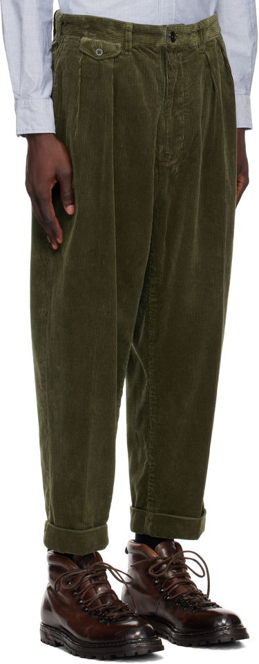 Nohavice BEAMS BEAMS PLUS 2 Pleats Corduroy Trousers Zelené | 38230099874, 1