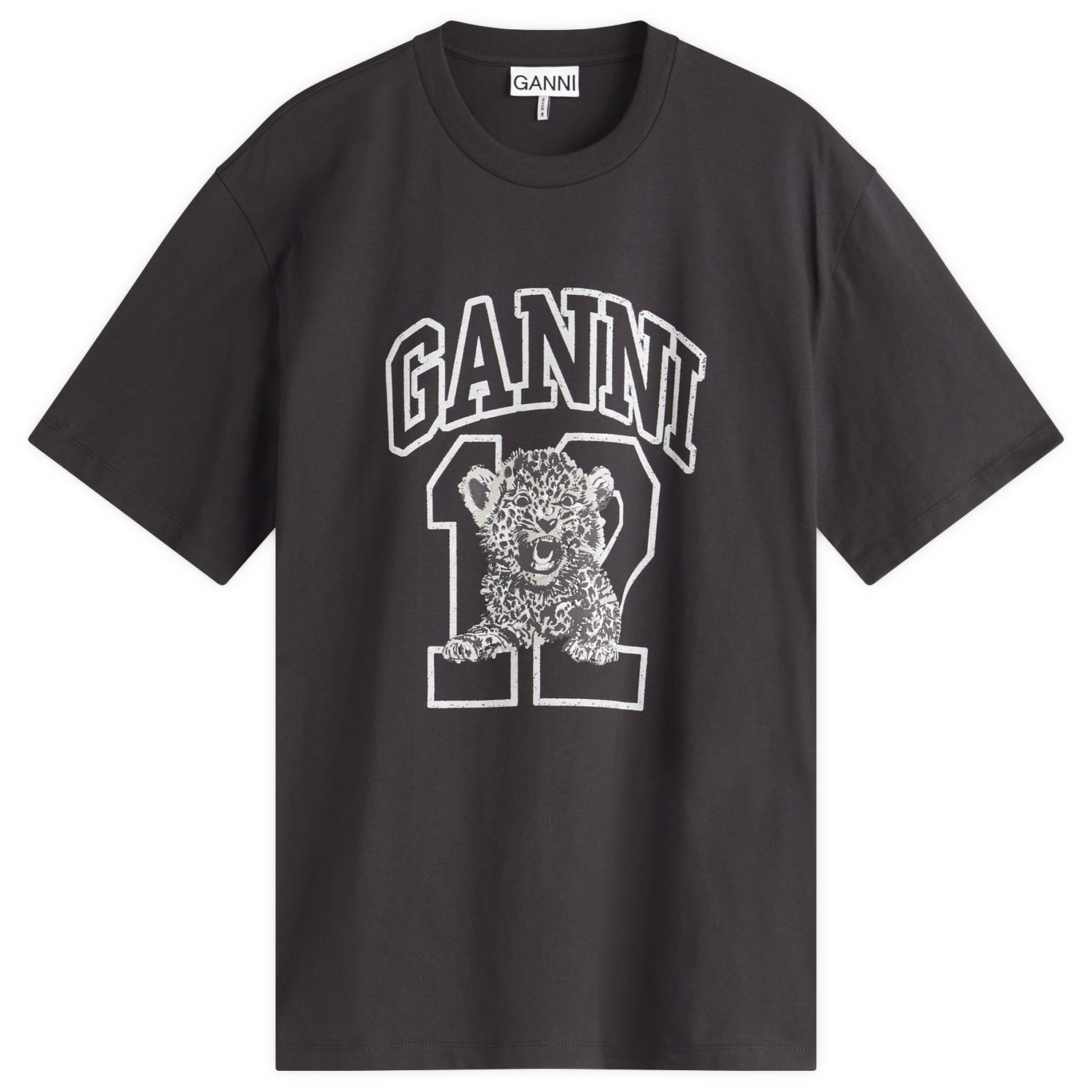 Tričko GANNI GANNI Drop Shoulder T-Shirt with Leopard Cub Graphic Čierna | T4348-252, 0