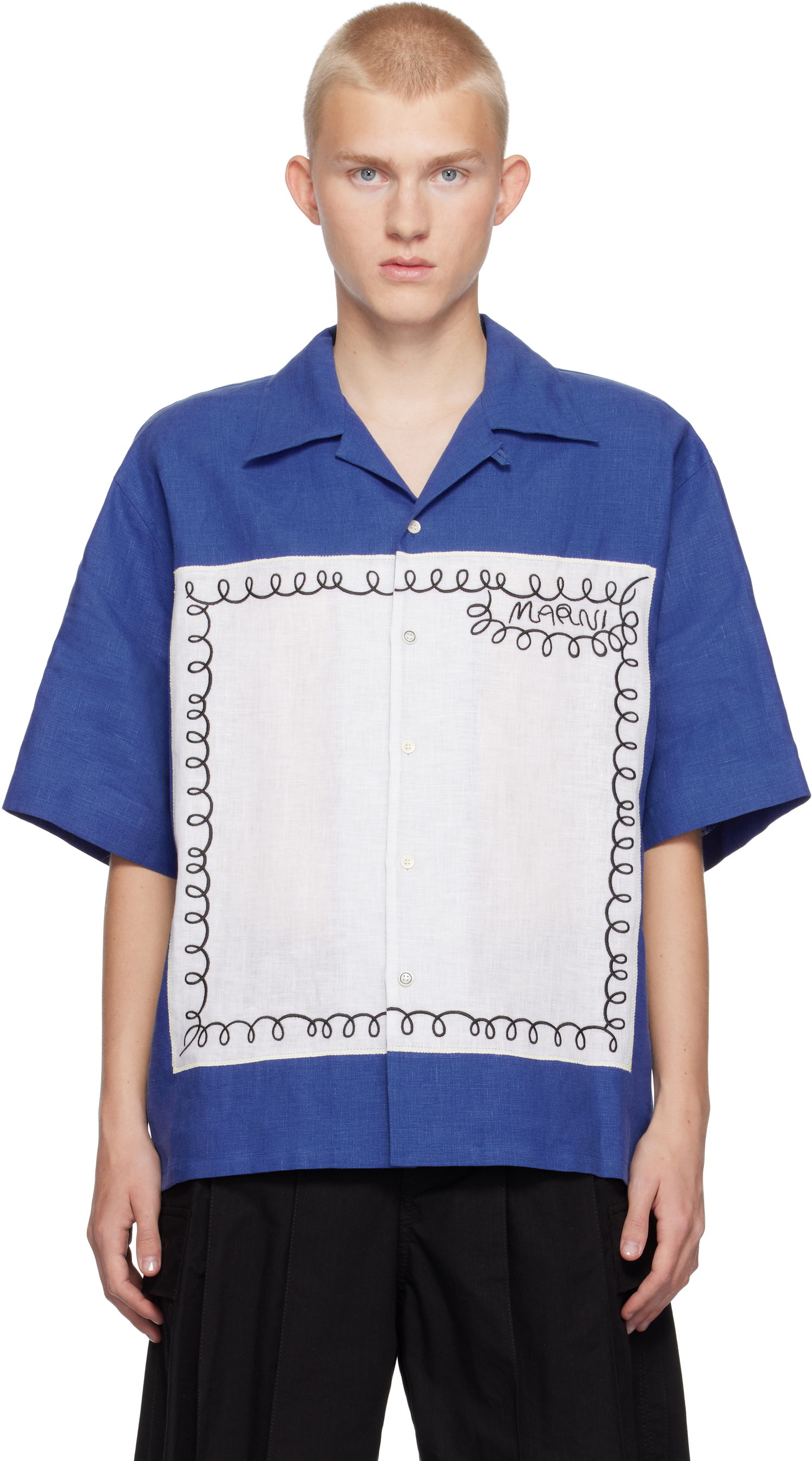 Košeľa Marni Embroidered Bowling Shirt Modrá | CUMU0320SQ USR005, 0