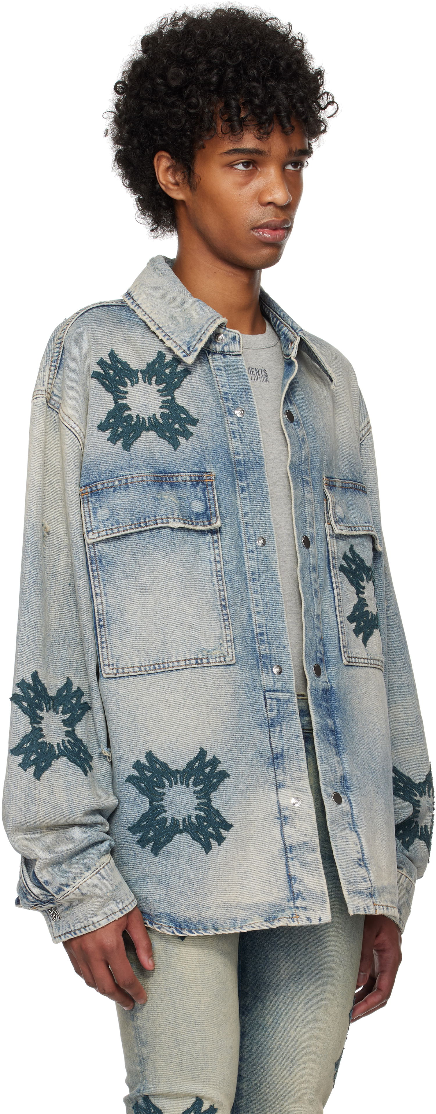 Košeľa AMIRI AMIRI MA Quad Appliqué Denim Overshirt Modrá | AMDNOS1012, 1