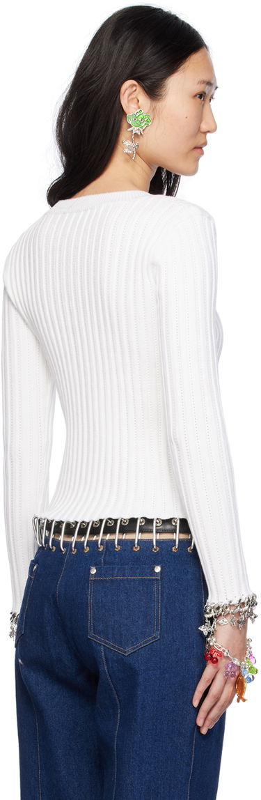 Sveter Chopova Lowena Chopova Lowena Daffy Ribbed Knit Cardigan Biela | 5151, 2
