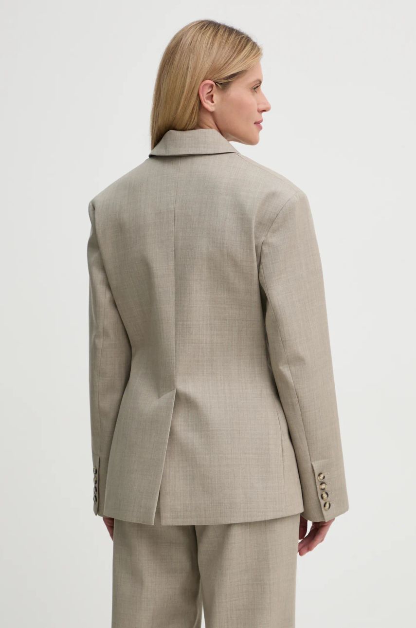 Double Breasted Blazer with Faux Leather Trim