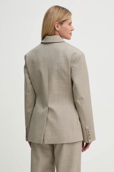 Bunda Nanushka Double Breasted Blazer with Faux Leather Trim Béžová | NW24FWJK36770, 2