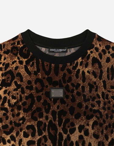 Mikina Dolce & Gabbana Round-neck Chenille Sweatshirt With Jacquard Leopard Design Hnedá | F9R28TFJ7D5S8350, 2