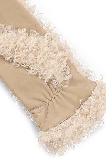 Rukavice BOSS Faux-Teddy & Leather Mittens Béžová | 50526652, 1