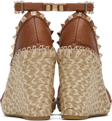 Starostlivosť o obuv Valentino Valentino Garavani Double Rockstud Grainy Calfskin Wedge Espadrilles Hnedá | 6W2S0090FEQ, 1