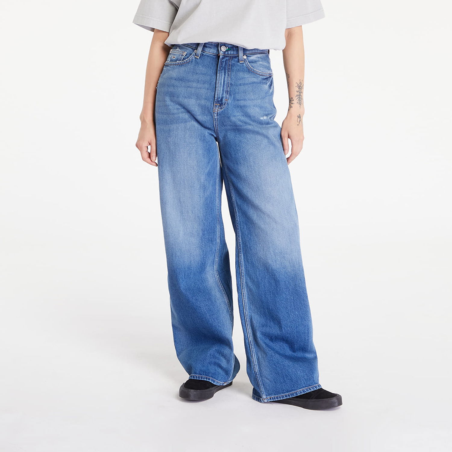 Džínsy Tommy Hilfiger Claire High Rise Wide Leg Distressed Jeans Denim Medium Modrá | DW0DW18175 1A5, 0