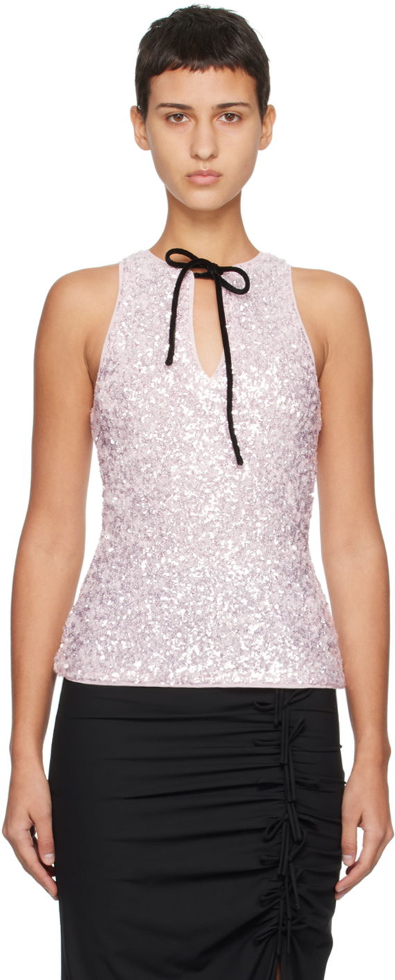 Tielko GANNI Sequined Tank Top Ružová | F8626, 0