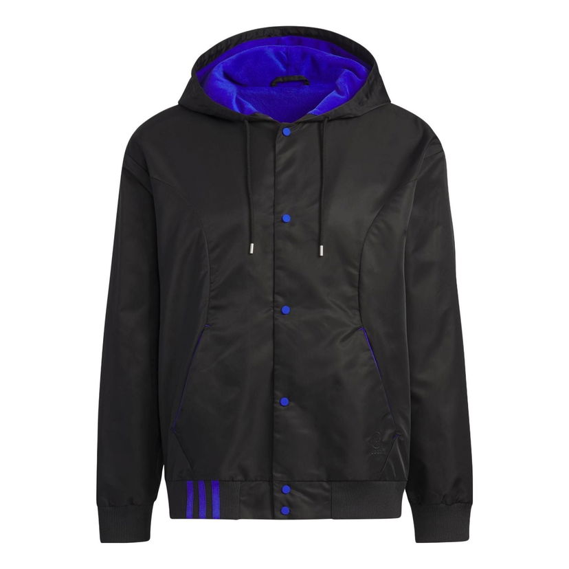 Bomber bunda adidas Originals Hooded Satin Button-Up Jacket Čierna | IK3419