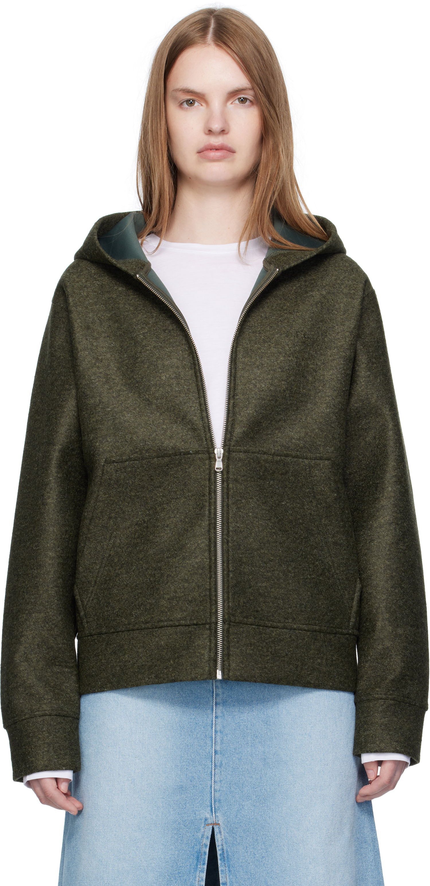 Mikina A.P.C. A.P.C. Alvin Wool Zip-Up Hoodie Zelené | PSAFU-M27993, 0