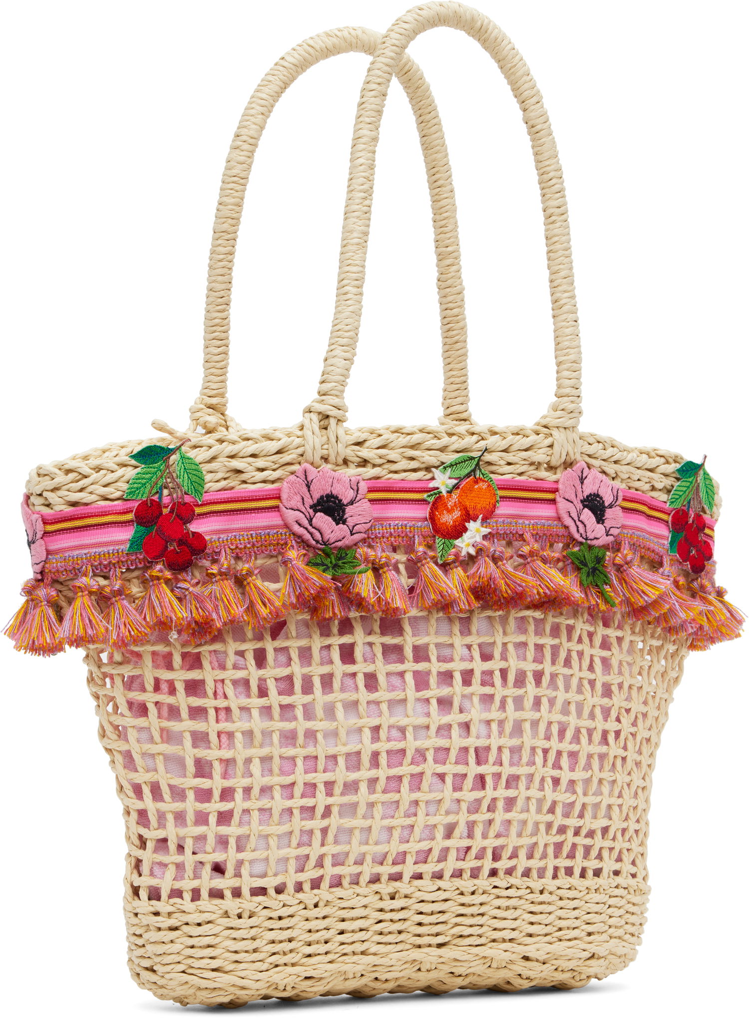 Tote bag Anna Sui Anna Sui Raffia Tassel Tote Bag with Fruit Embroidery Béžová | 225A92, 1