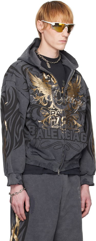 Mikina Balenciaga Balenciaga Tacky Gold Zip Hoodie Šedá | 803264TRVR6, 1