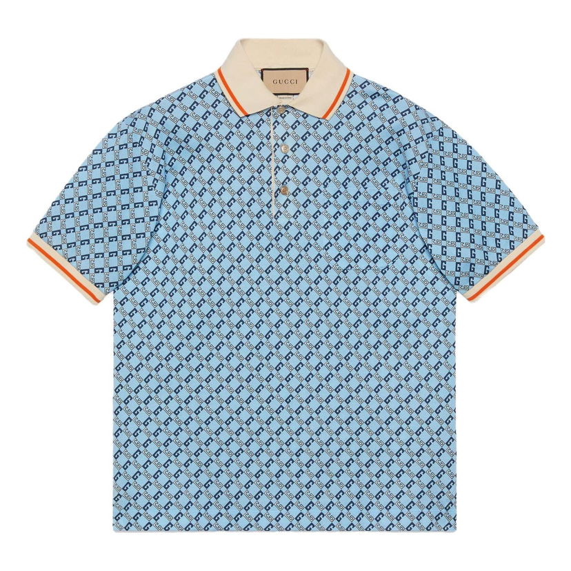 Polo tričko Gucci Geometric Pattern Cotton Polo Shirt Modrá | 742385-XJFGF-4311