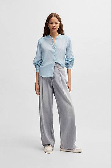 Košeľa BOSS Cotton Voile Regular-Fit Blouse with Wide Sleeves Modrá | 50509827, 1