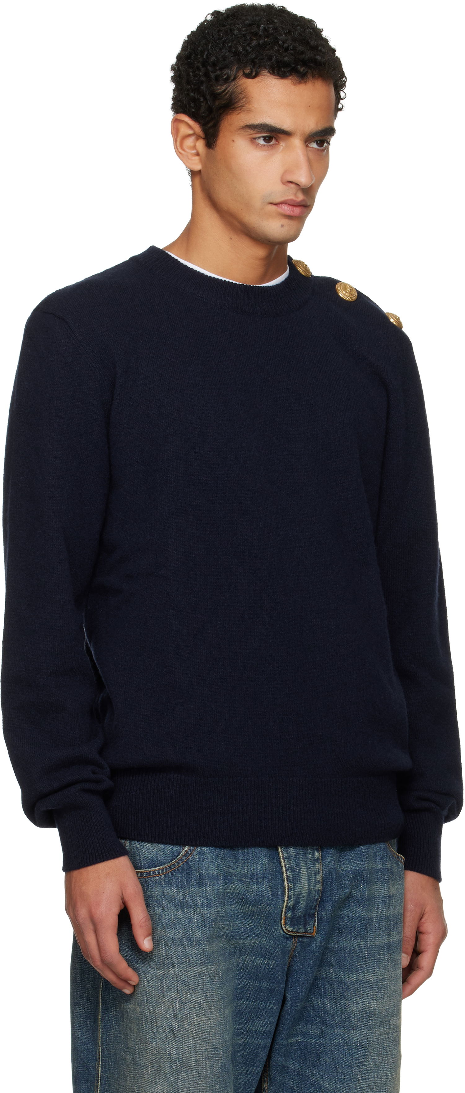 Sveter Balmain Eco-Cashmere Sweater Navy | FH1KD010KI87, 1