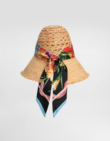 Klobúk Dolce & Gabbana Dolce & Gabbana Straw Hat with Floral Bandeau Scarf Béžová | FH672AGDC8AS9000, 3