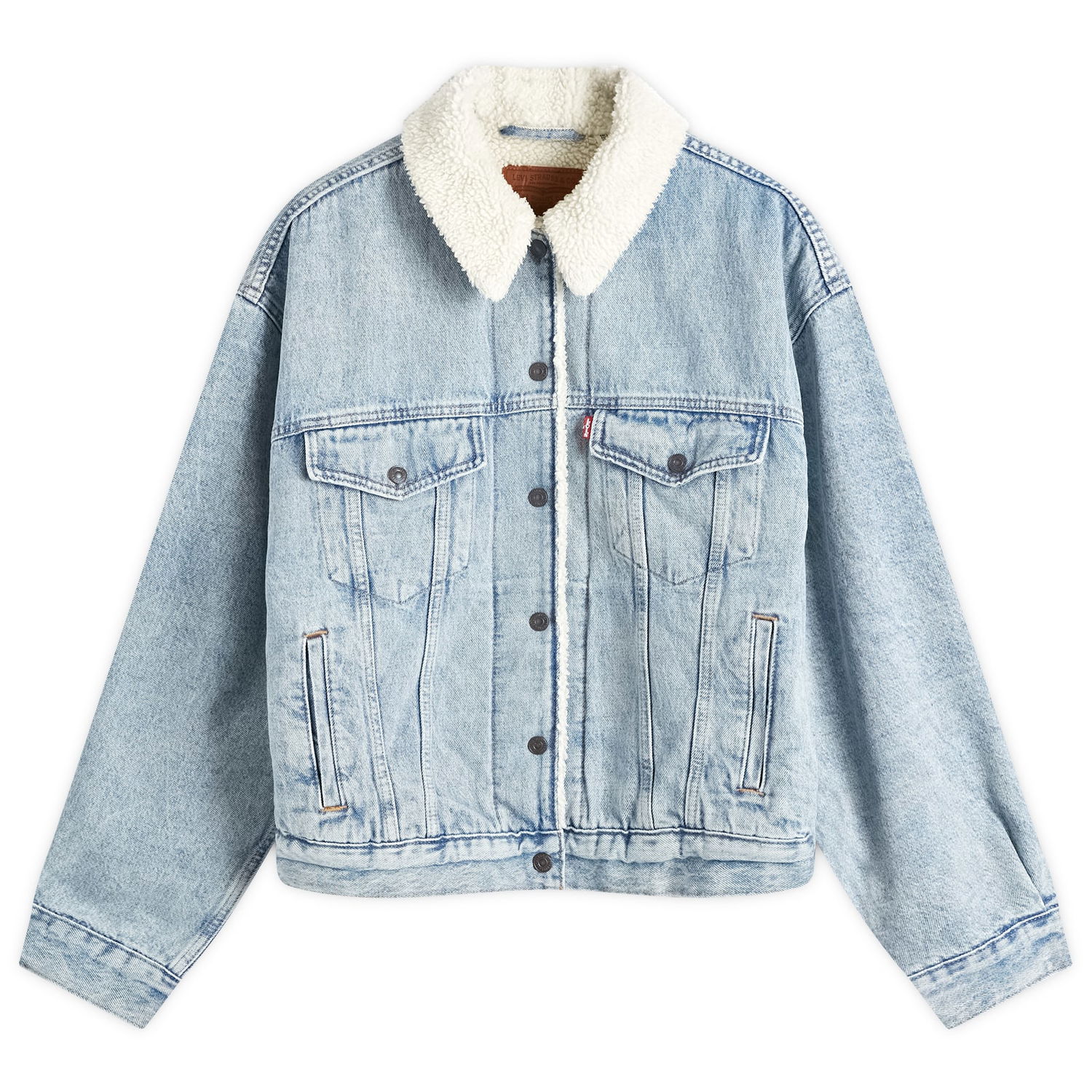 Bunda Levi's Women's Denim Sherpa Trucker Jacket in Blue, Size X-Small | END. Clothing Modrá | A4435-0010, 0