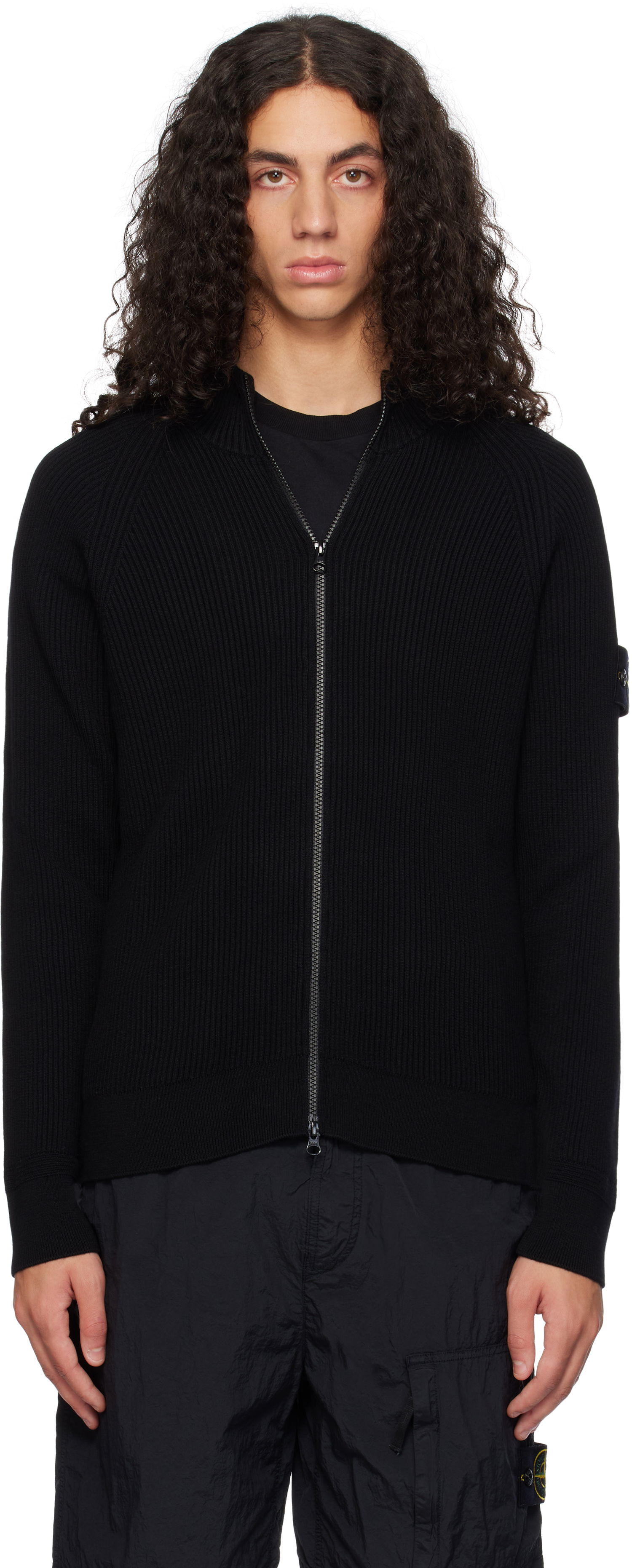 Sveter Stone Island Full Rib RWS Wool Zip-Up Jacket Čierna | 8115519C2, 0