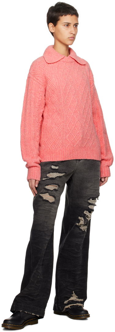 Sveter ADER ERROR Long Sleeve Cable Knit Polo Sweater Ružová | BMADFWKT0102PK, 3