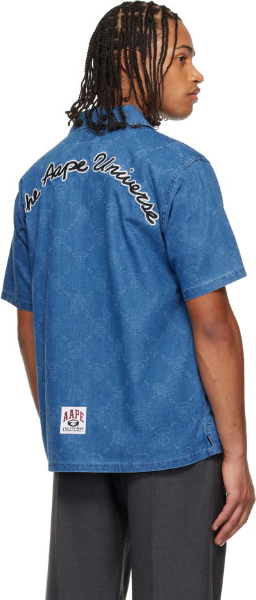 Košeľa AAPE by A Bathing Ape AAPENOW Moonface Monogram Short Sleeve Camp Collar Shirt Modrá | AAPSRM8526XXNBLX, 2
