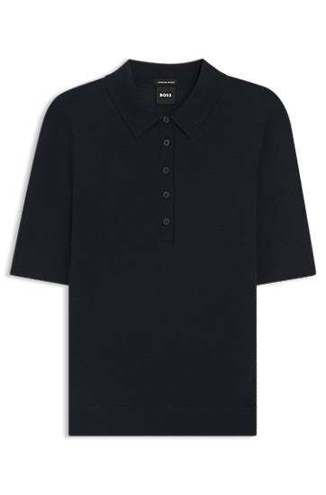 Sveter BOSS Virgin-Wool Polo Sweater with Moisture Management Navy | 50545015