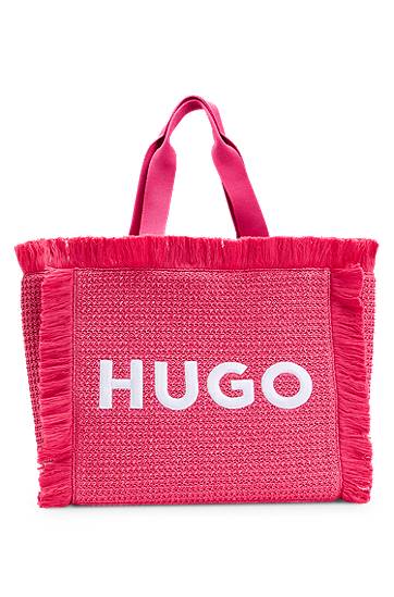 Tote bag BOSS HUGO Raffia-Effect Tote Bag with Fringed Trims Ružová | 50541521, 0
