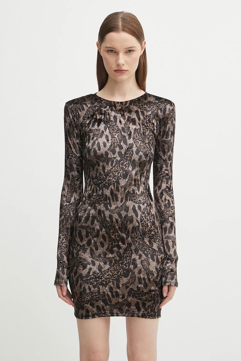 Šaty Fiorucci Fiorucci Banimalier Print Velour Padded Mini Dress Hnedá | W02FPDMN011VR01BR01
