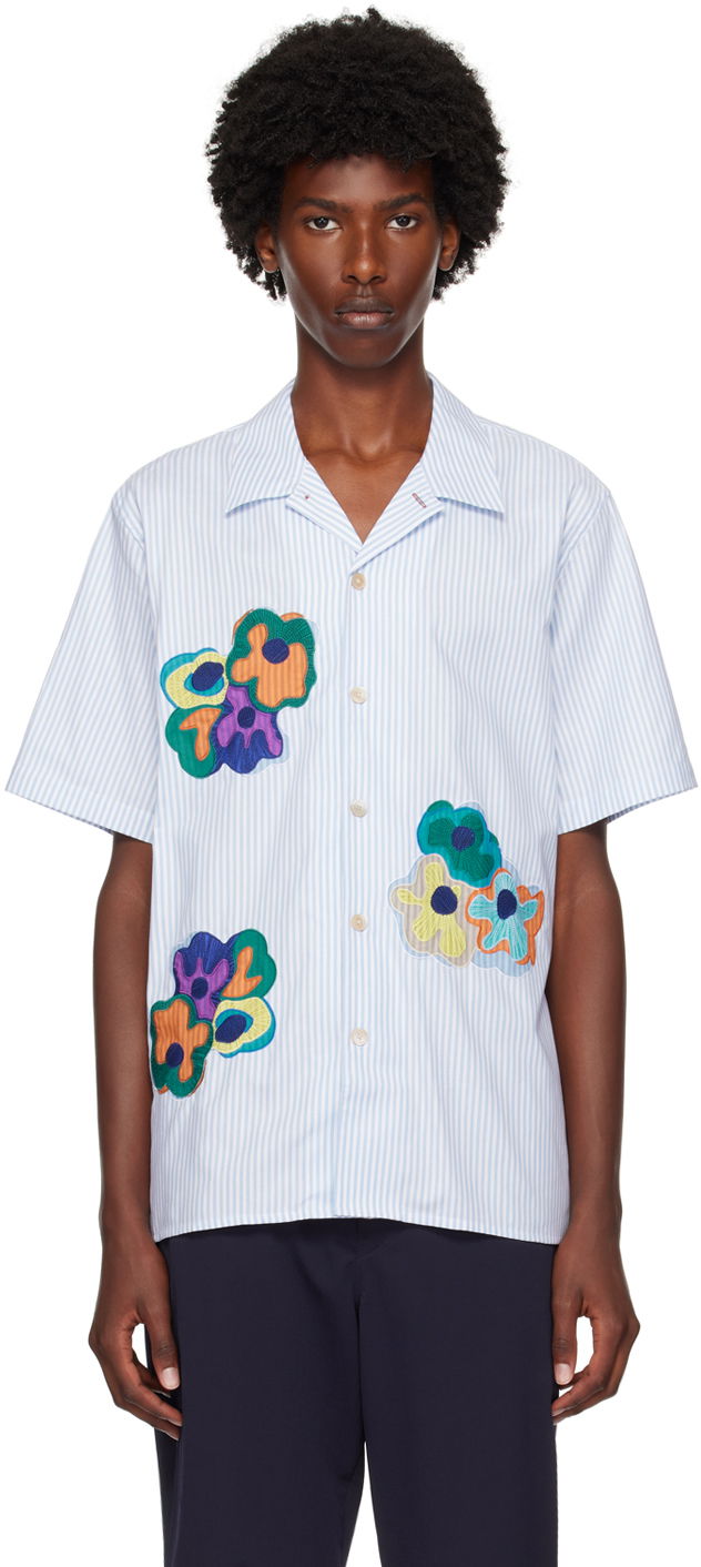 PS Paul Smith Striped Flowers Appliquéd Shirt