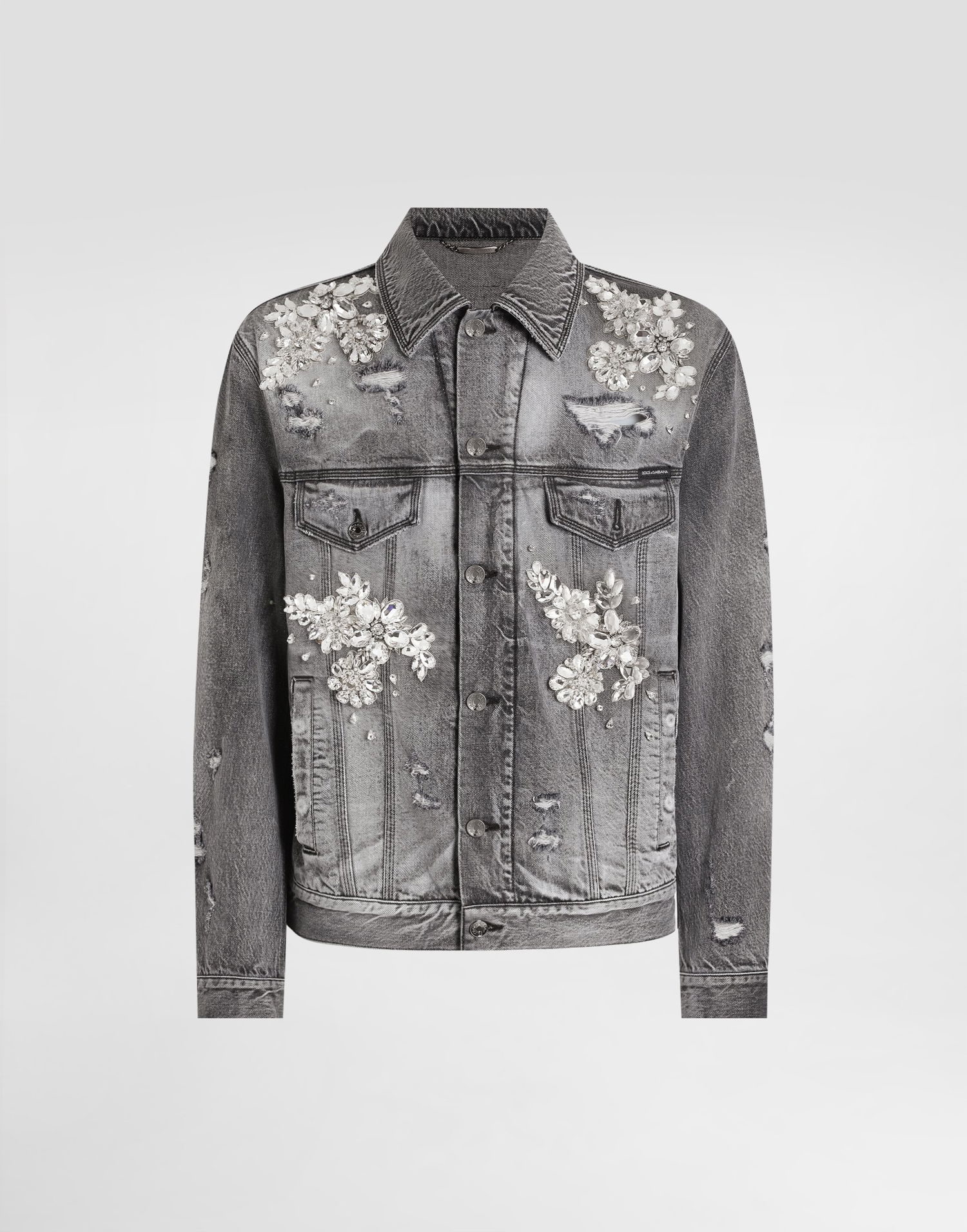 Bunda Dolce & Gabbana Dolce & Gabbana Embellished Distressed Denim Jacket Šedá | G9BTGZG8NT4S9001, 0
